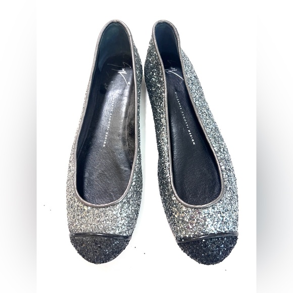 GIUSEPPE ZANOTTI GREY GLITTER CAP TOE BALLET FLATS - Picture 2 of 6